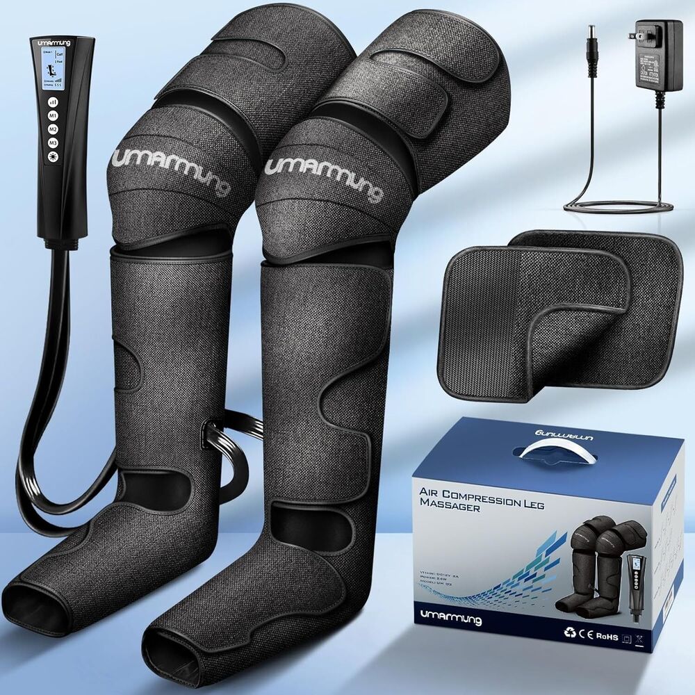 Air Compression Massager w/ Heat for Legs, Feet with Calf/Thigh Extender